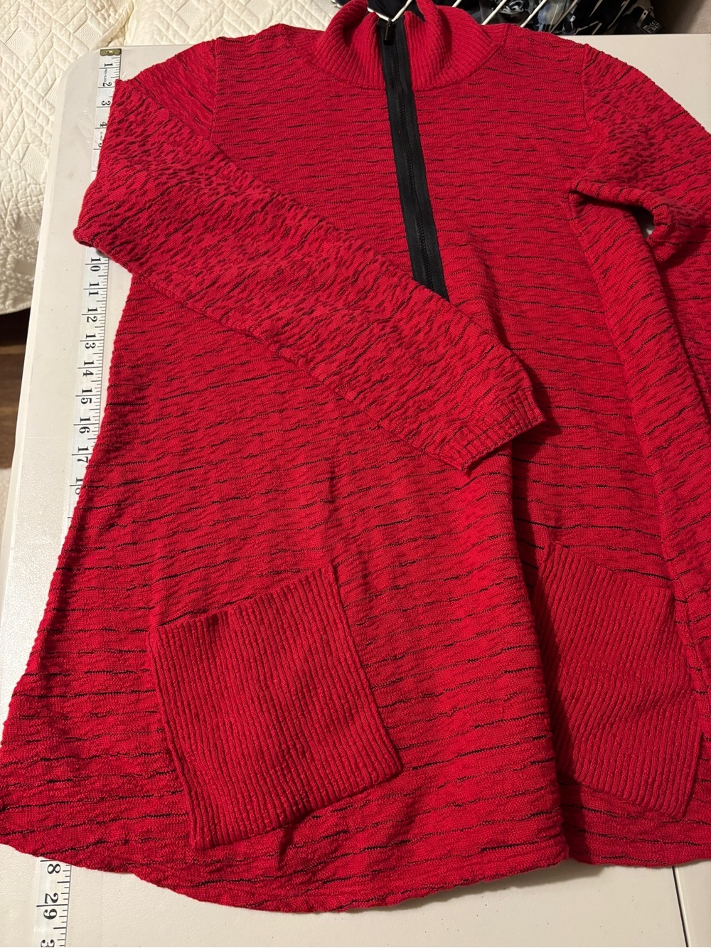 Womens Red Half-Zip Lagenlook Sweater Oversized Extra Large Relaxed Comfort 3D - Picture 9 of 10